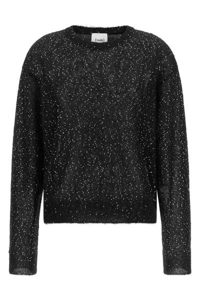 Nude Micro Sequin Sweater In Nero