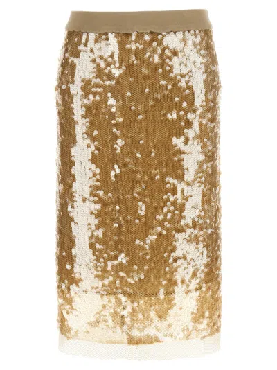 Nude Midi Sequin-embellished Skirt In Yellow