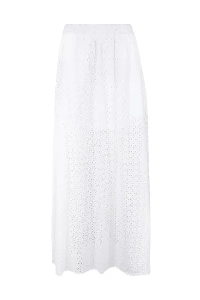 Nude Midi-length Skirt In Cotton Broderie Anglaise In White