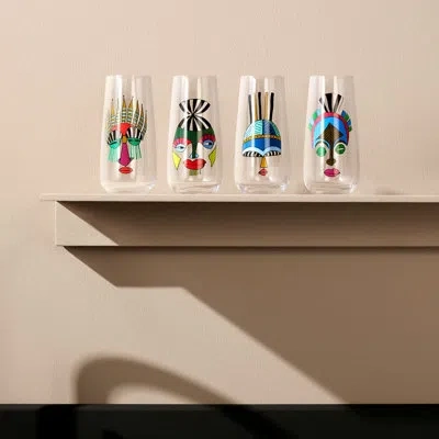 Nude Mirage 4 Piece Crystal Assorted Glassware Set In Blue;black;green;clear