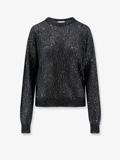 Nude Mohair Blend Sweater With Sequins In Black