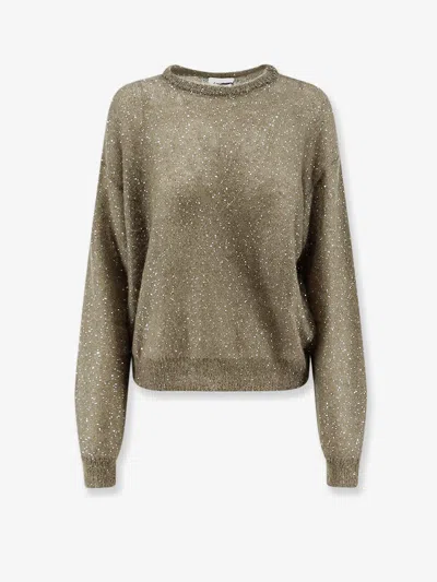Nude Mohair Blend Sweater With Sequins In Green