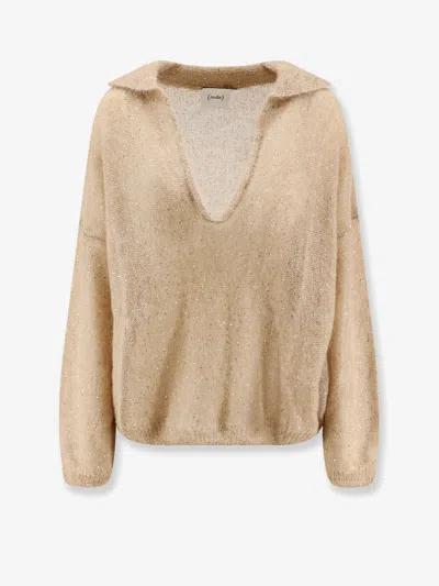 Nude Mohair Blend Sweater With Sequins In Sand
