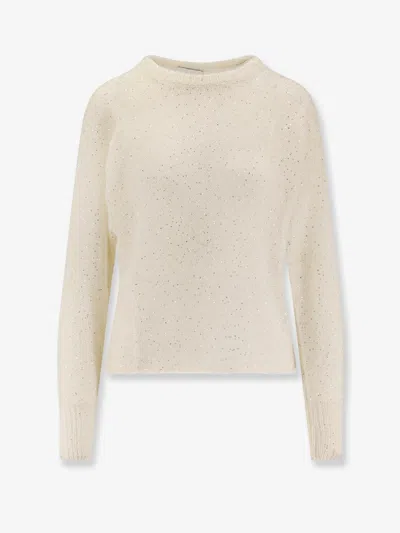Nude Mohair Blend Sweater With Sequins In White