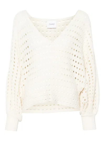 Nude Open-knit Sweater In White