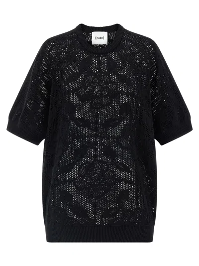 Nude Openwork Cotton Sweater In Black