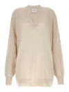 Nude Knit Sweater V Neckline Dropped Shoulders In White