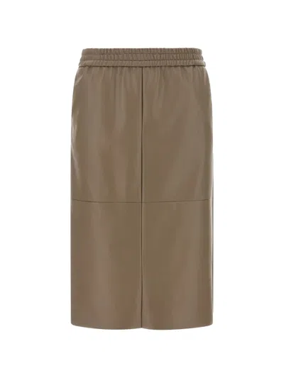 Nude Panelled Faux-leather Midi Skirt In Brown