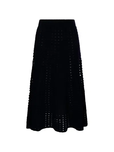 Nude Perforated Knit Midi Skirt In Black