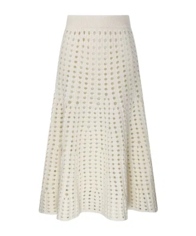 Nude Perforated Knit Skirt In White