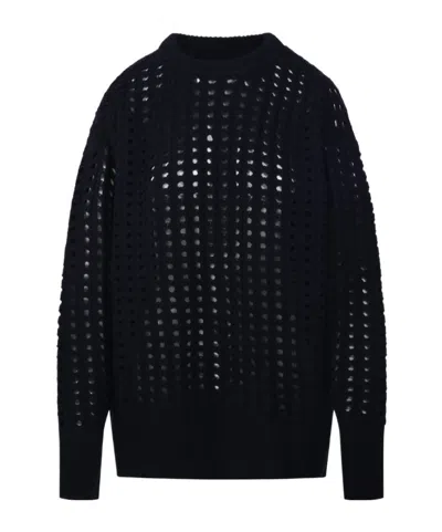 Nude Perforated Oversized Sweater In Black