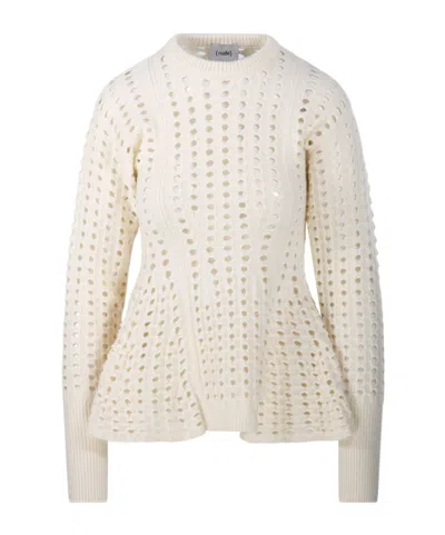 Nude Open-knit Peplum-hem Sweater In White