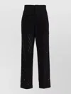 Nude Pleated Pants Perforated Pattern Back Pocket In Black