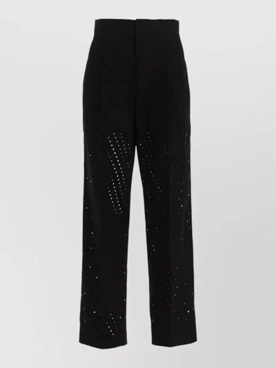 Nude Pleated Pants Perforated Pattern Back Pocket In Black