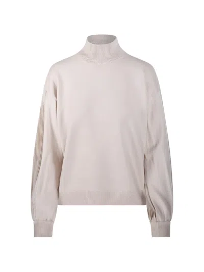 Nude Pleated-sleeve High-neck Sweater In Neutral