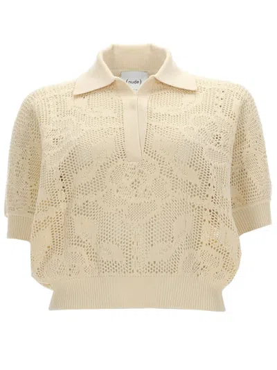 Nude Polo In Maglia Traforata In Neutral