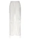 Nude Cargo Pants Elastic Waist Drawstring Hem Pockets In White