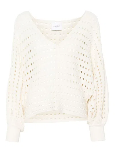 Nude Open-knit Sweater In White