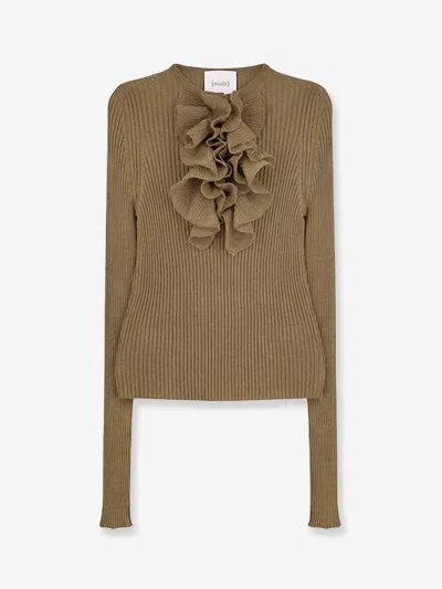 Nude Ribbed Cotton Blend Sweater In Green