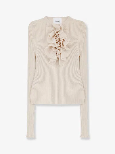 Nude Ribbed Cotton Blend Sweater In Sand