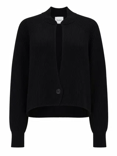 Nude Ribbed Mini Knit Cardigan In Black