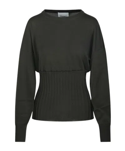 NUDE RIBBED-PANEL SWEATER