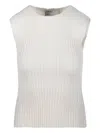 Nude Ribbed Sleeveless Top In White