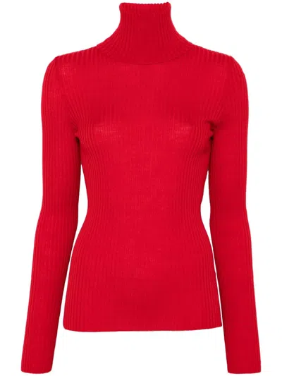 Nude Ribbed Sweater In Red