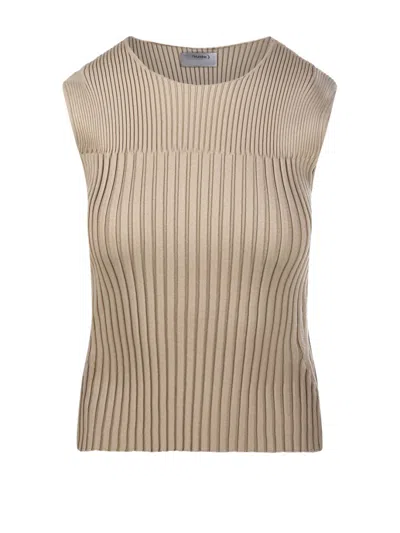 Nude Ribbed Texture Crew Neck Sweater In Neutrals