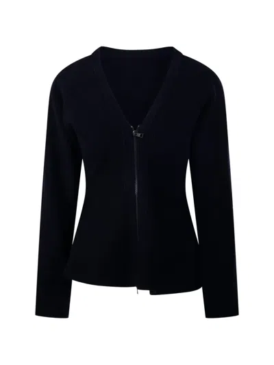 Nude Ribbed-knit Zip-up Cardigan In Blue