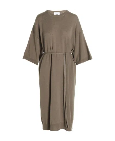 Nude Round Neck Dress In Brown