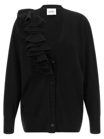 Nude Ruffle Cardigan In Black