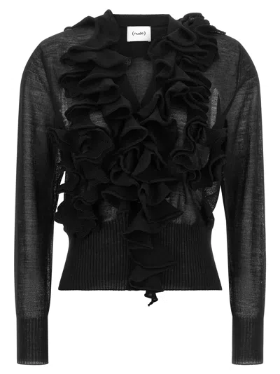 Nude Ruffle Cardigan In Black