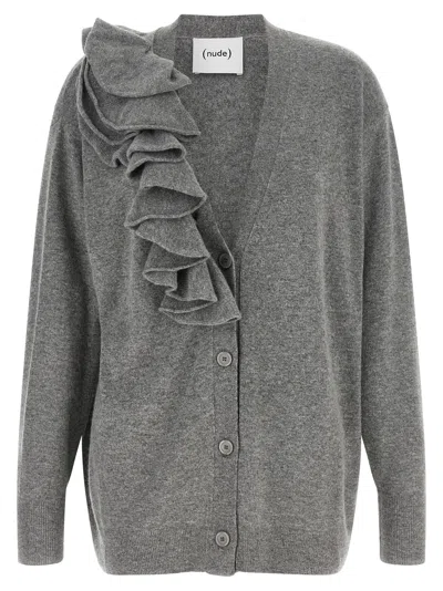 Nude Ruffle Cardigan In Gray