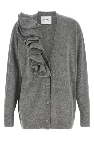 Nude Ruffle Cardigan In Grigio