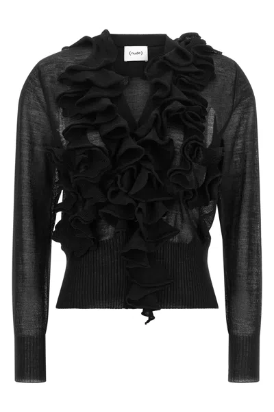 Nude Ruffle Cardigan In Nero