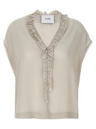 Nude Ruffled Silk Blouse In Neutral