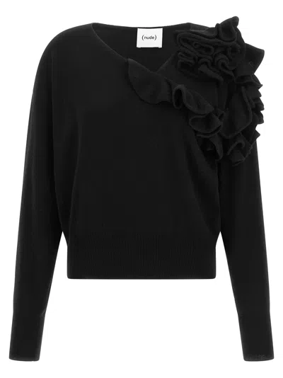Nude Ruffled Sweater In Black