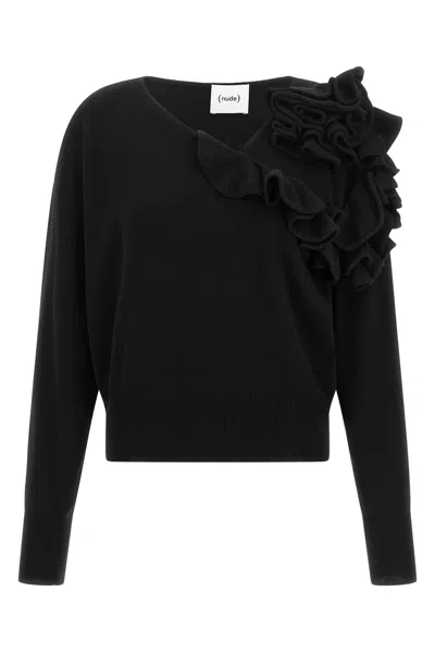 Nude Ruffled Sweater In Nero