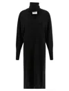 Nude Light Wool Knit Midi Dress With V-neck In Black