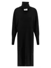 Nude Light Wool Knit Midi Dress With V-neck In Black