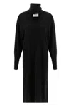 Nude Light Wool Knit Midi Dress With V-neck In Black