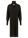 Nude Light Wool Knit Midi Dress With V-neck In Brown