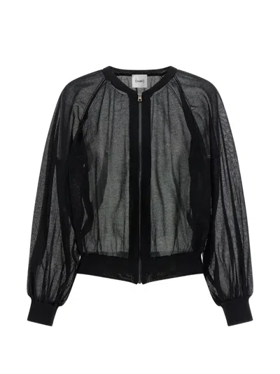 Nude Semi-sheer Zip-up Sweater In Black