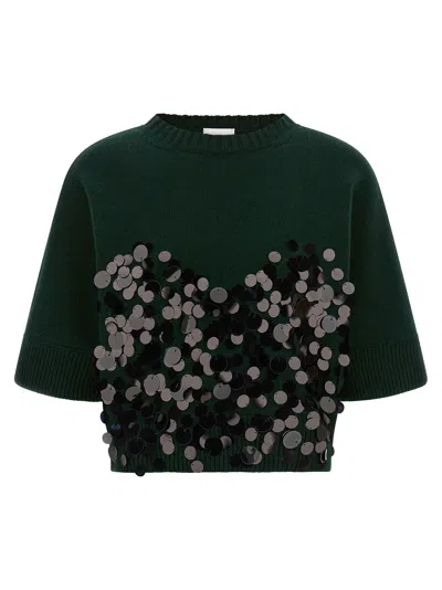 Nude Sequin Cropped Sweater In Green