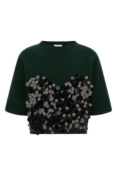 Nude Sequin Cropped Sweater In Green