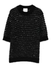Nude Sequin-embellished T-shirt In Black
