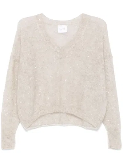 Nude Sequin-embellished V-neck Sweater In Neutrals