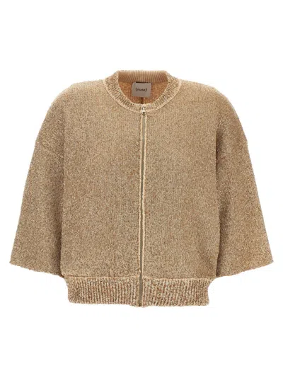 Nude Beige Sequin Cardigan In Gold