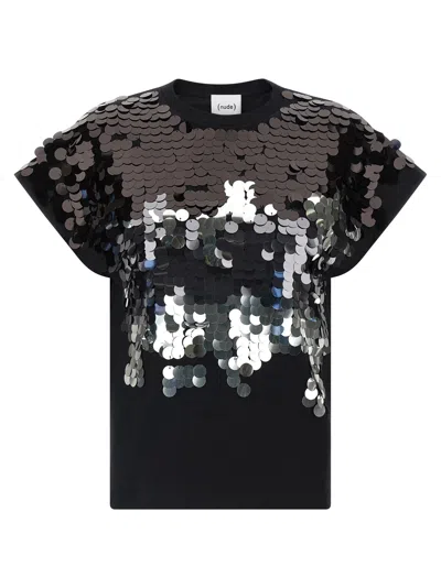 Nude Sequin T-shirt In Black